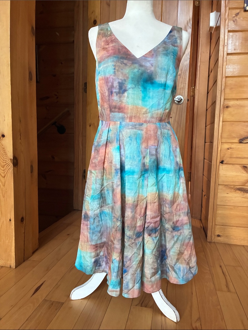 Peruvian connection colorwash dress fit and flare watercolor ocean colors